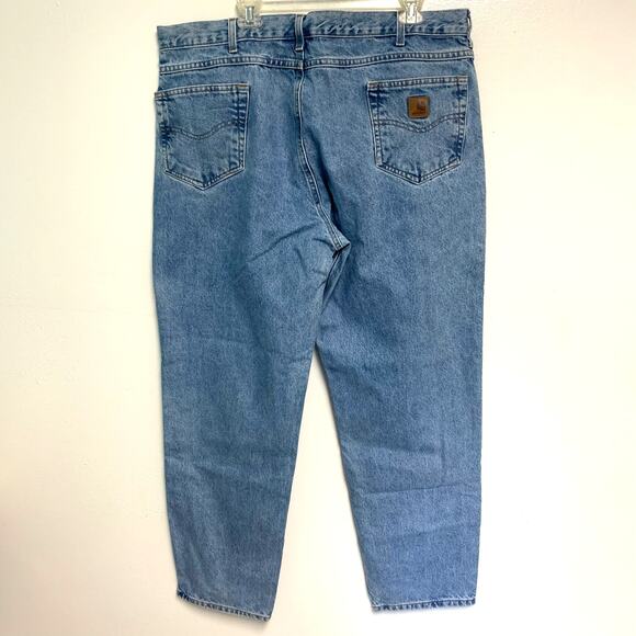 Carhartt Vintage Men's Leather Patch Light Wash Relaxed Fit Jeans 42 x 32 - Picture 1 of 8